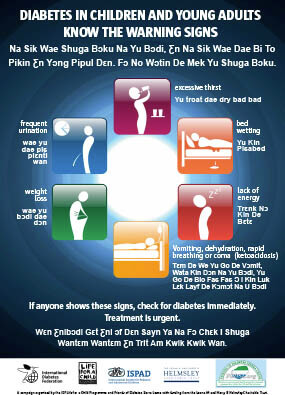 Type 1 diabetes warning signs posters to prevent life-threatening diabetes ketoacidosis (DKA)